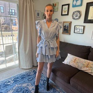 Willa Story Blue Linen Ruffle Dress